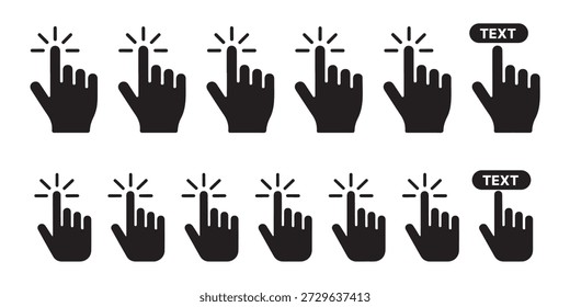 Iconos del cursor de la mano establecidos con gesto de clic y símbolos de edición de texto