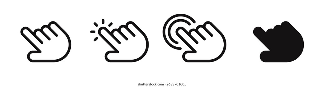 Hand cursor icons set. Pointer clicking symbol. Vector illustration.