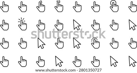 Hand Cursor Icons Set with Pointing Finger and Arrow Symbols for Clicking Ui Actions and Navigation Featuring Pointer, Mouse Click, Interface Icon