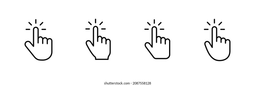 Conjunto de iconos del cursor de mano. símbolo y signo del cursor. clic en icono del cursor de mano