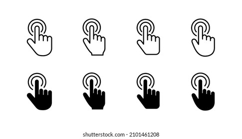 Conjunto de iconos del cursor de mano. símbolo y signo del cursor. clic en icono del cursor de mano