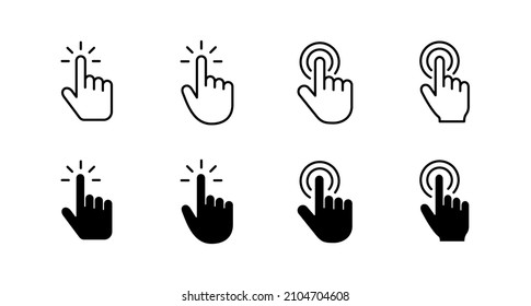 Conjunto de iconos del cursor de mano. símbolo y signo del cursor. clic en icono del cursor de mano