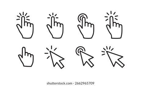 Hand cursor icons set for user interface and web