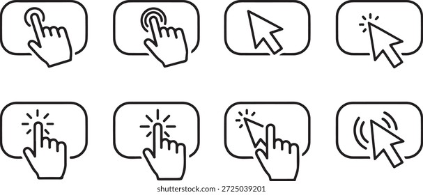Iconos de cursor de mano que muestran diferentes estados de interacción con el Hacer clic de puntero de fondo transparente