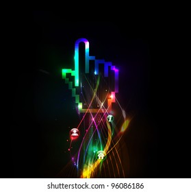 Hand cursor with lighting wave background.