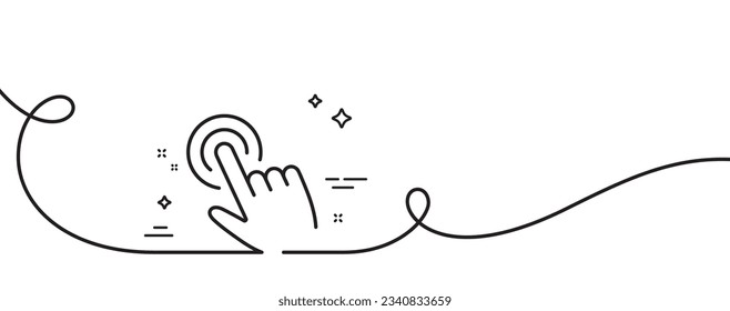 Hand cursor line icon. Continuous one line with curl. Click action sign. Finger pointer symbol. Cursor single outline ribbon. Loop curve pattern. Vector