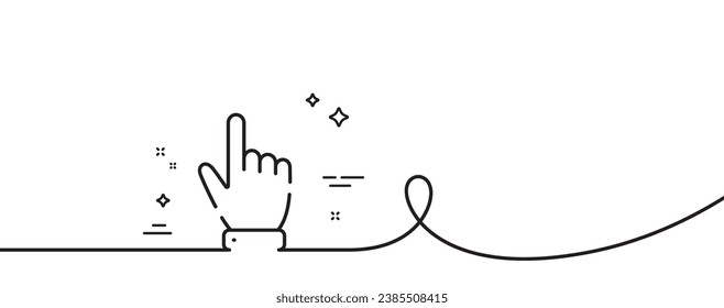 Hand cursor line icon. Continuous one line with curl. Click action sign. Finger pointer symbol. Cursor single outline ribbon. Loop curve pattern. Vector