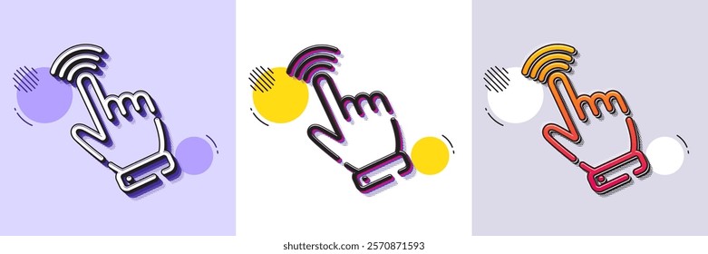 Hand cursor line icon. Halftone dotted pattern. Gradient icon with grain shadow. Click action sign. Finger pointer symbol. Line cursor icon. Various designs. Vector
