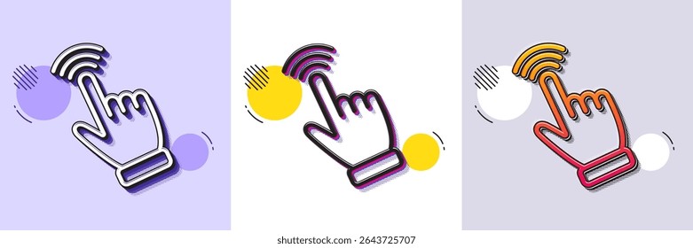 Hand cursor line icon. Halftone dotted pattern. Gradient icon with grain shadow. Click action sign. Finger pointer symbol. Line cursor icon. Various designs. Vector