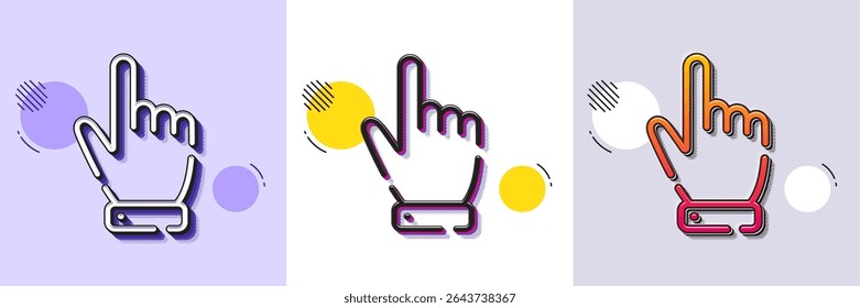 Hand cursor line icon. Halftone dotted pattern. Gradient icon with grain shadow. Click action sign. Finger pointer symbol. Line cursor icon. Various designs. Vector