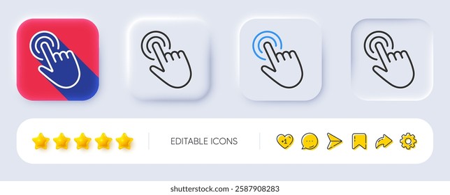 Hand cursor line icon. Neumorphic, Flat shadow, 3d buttons. Click action sign. Finger pointer symbol. Line cursor icon. Social media icons. Vector