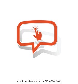 Hand cursor message sticker, orange chat bubble with image inside, on white background