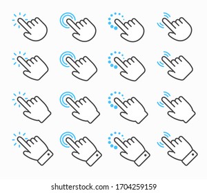 Hand cursor mouse collection Pointing and clicking. Touch screen concept.