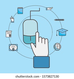 Hand cursor mouse and social media icon set, Multimedia apps communication digital marketing and internet theme Vector illustration