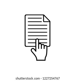 Hand cursor on document icon, Open text file, vector illustration