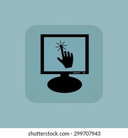 Hand cursor on screen, in square, on pale blue background