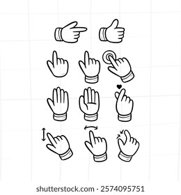 hand cursor pointer icon gesture doodle hand drawn collection