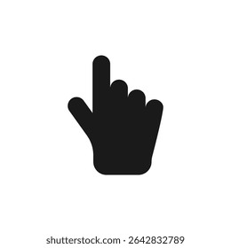 Cursor de mão ou ícone de ponteiro com dedo apontador. Um simples ícone de silhueta preta de uma mão com o dedo indicador.