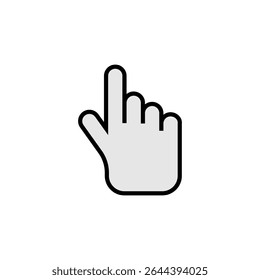 Hand cursor or pointer icon with pointing finger. A simple black silhouette icon of a hand with the index finger.