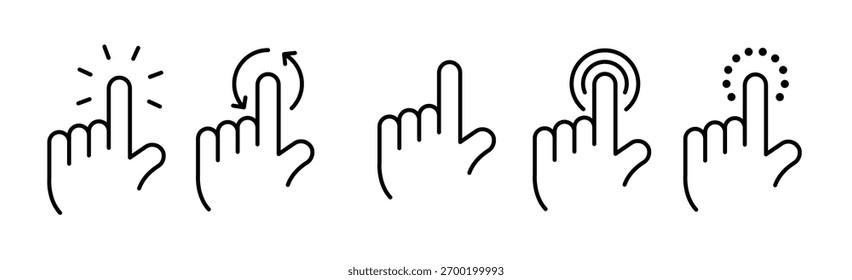 hand cursor pointer mouse click line icon set