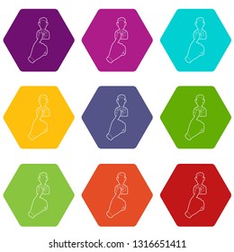 Hand cursor pointing to a person icons 9 set coloful isolated on white for web