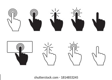 Botón Presión del cursor de mano. Clics de índice. Ilustración plana vectorial aislada en fondo blanco. 