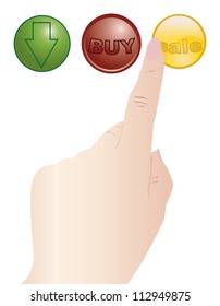 Hand cursor is pressing yellow sale button