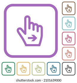 Hand cursor right outline simple icons in color rounded square frames on white background