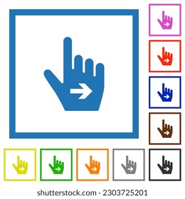 Hand cursor right solid flat color icons in square frames on white background