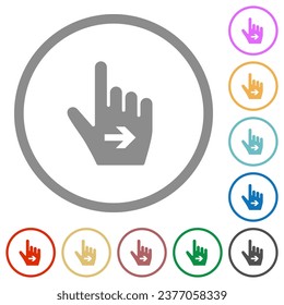 Hand cursor right solid flat color icons in round outlines on white background