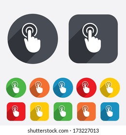 Hand cursor sign icon. Hand pointer symbol. Circles and rounded squares 12 buttons. Vector