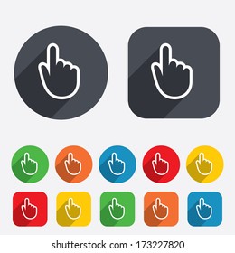 Hand cursor sign icon. Hand pointer symbol. Circles and rounded squares 12 buttons. Vector