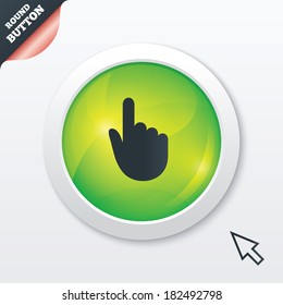 Hand cursor sign icon. Hand pointer symbol. Green shiny button. Modern UI website button with mouse cursor pointer. Vector