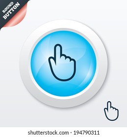 Hand cursor sign icon. Hand pointer symbol. Blue shiny button. Modern UI website button with hand cursor pointer. Vector