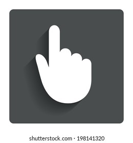 Hand cursor sign icon. Hand pointer symbol. Gray flat button with shadow. Modern UI website navigation. Vector