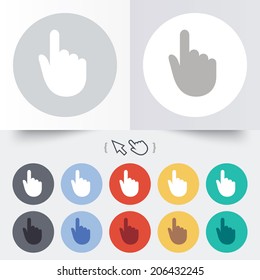 Hand cursor sign icon. Hand pointer symbol. Round 12 circle buttons. Shadow. Hand cursor pointer. Vector