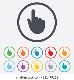 Hand cursor sign icon. Hand pointer symbol. Round circle buttons with frame. Vector