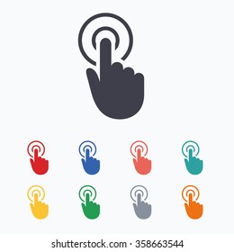 Hand cursor sign icon. Hand pointer symbol. Colored flat icons on white background.