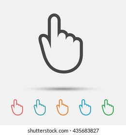 Hand cursor sign icon. Hand pointer symbol. Graphic element on white background. Colour clean flat hand cursor icons. Vector