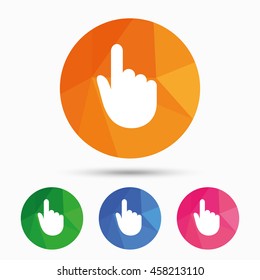 Hand cursor sign icon. Hand pointer symbol. Triangular low poly button with flat icon. Vector