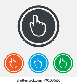 Hand cursor sign icon. Hand pointer symbol. Graphic design web element. Flat hand cursor symbol on the round button. Vector
