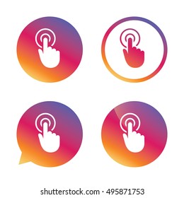 Hand cursor sign icon. Hand pointer symbol. Gradient buttons with flat icon. Speech bubble sign. Vector