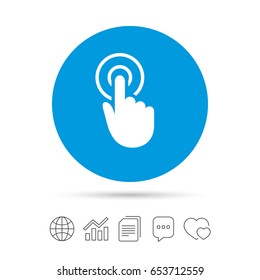 Hand cursor sign icon. Hand pointer symbol. Copy files, chat speech bubble and chart web icons. Vector