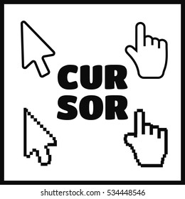 Hand cursor signs, arrow pointer symbols and click icons