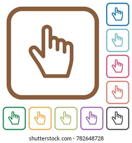 Hand cursor simple icons in color rounded square frames on white background