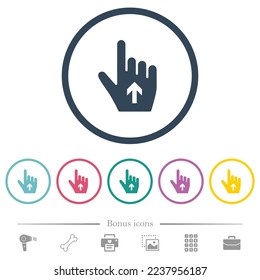 Hand cursor up solid flat color icons in round outlines. 6 bonus icons included.