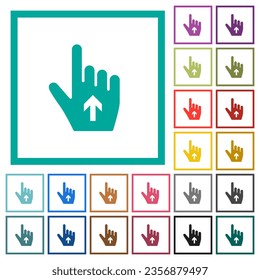 Hand cursor up solid flat color icons with quadrant frames on white background