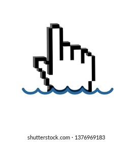 hand cursor submerged under water. Illustration design over a white background