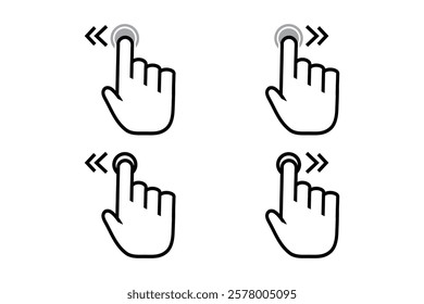 Hand cursor swipe icons illustrations of touchscreen gestures for navigation.