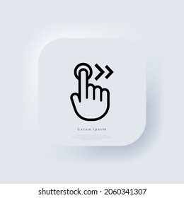 El cursor de mano desliza el icono derecho. Elementos para conceptos móviles y aplicaciones web. Botón web de interfaz de usuario blanco UX de interfaz de usuario neumórfica. Neumorfismo. EPS vectorial 10.